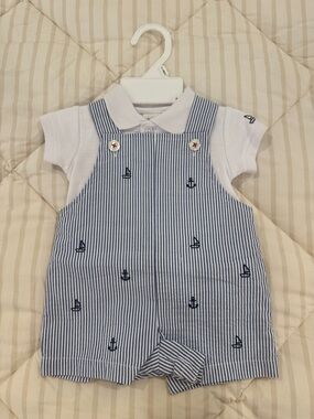 Starting Out Blue and White Striped Nautical Shortall Set